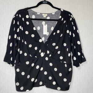 Anthropologie Tiny Adelaide Top Blouse Size XL Black White Dots Crop V-Neck NWT
